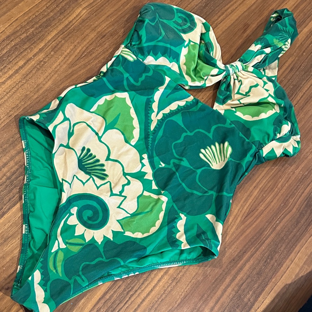 Green Floral One-Shoulder Swimsuit
